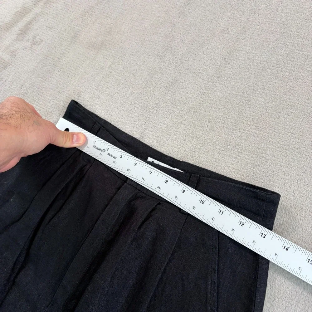 Reformation Mason Linen Pleated High Waist Wide Leg Trouser Pants‎ in Black 0